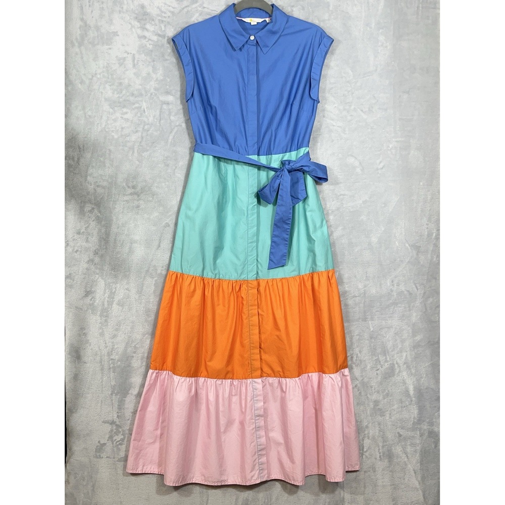 Boden Womens Maxi Dress 2 Color Block 100% Cotton Tieredβ Alexa Cottagecore